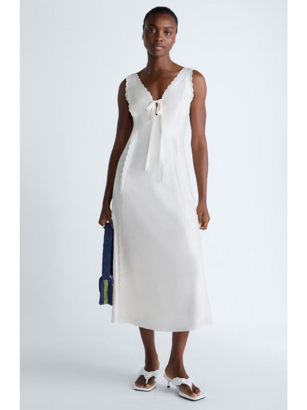 Scoop Women’s Ivory Embroidered Ruffle Scalloped Keyhole Maxi Dress Size 12